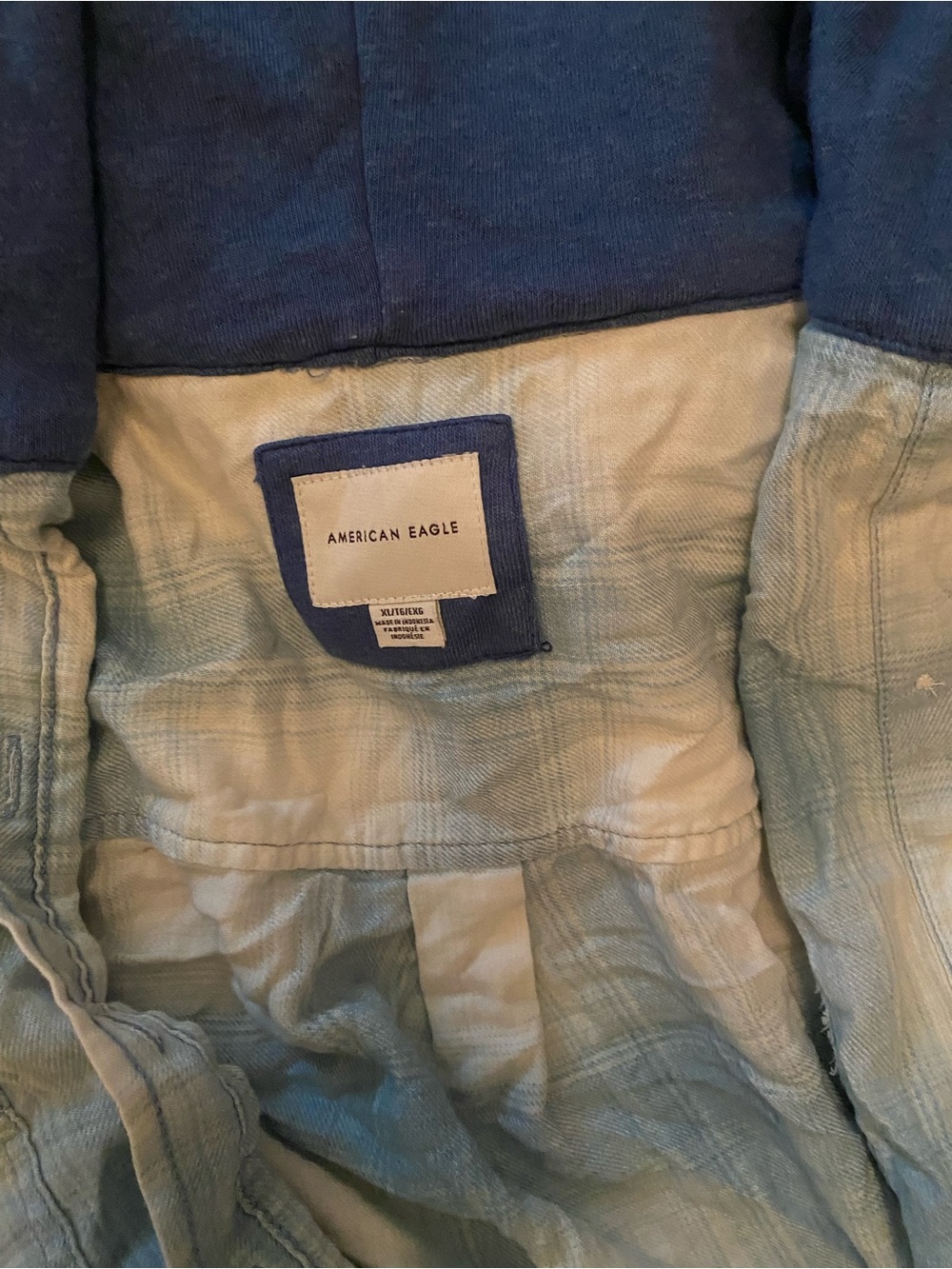American Eagle Outfitters Light Blue Plaid hooded flannel - Picture 2 of 3